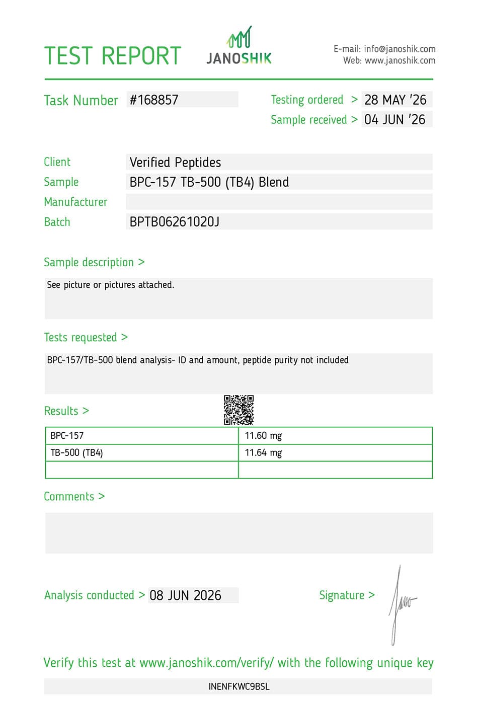COA for BPC157 TB500