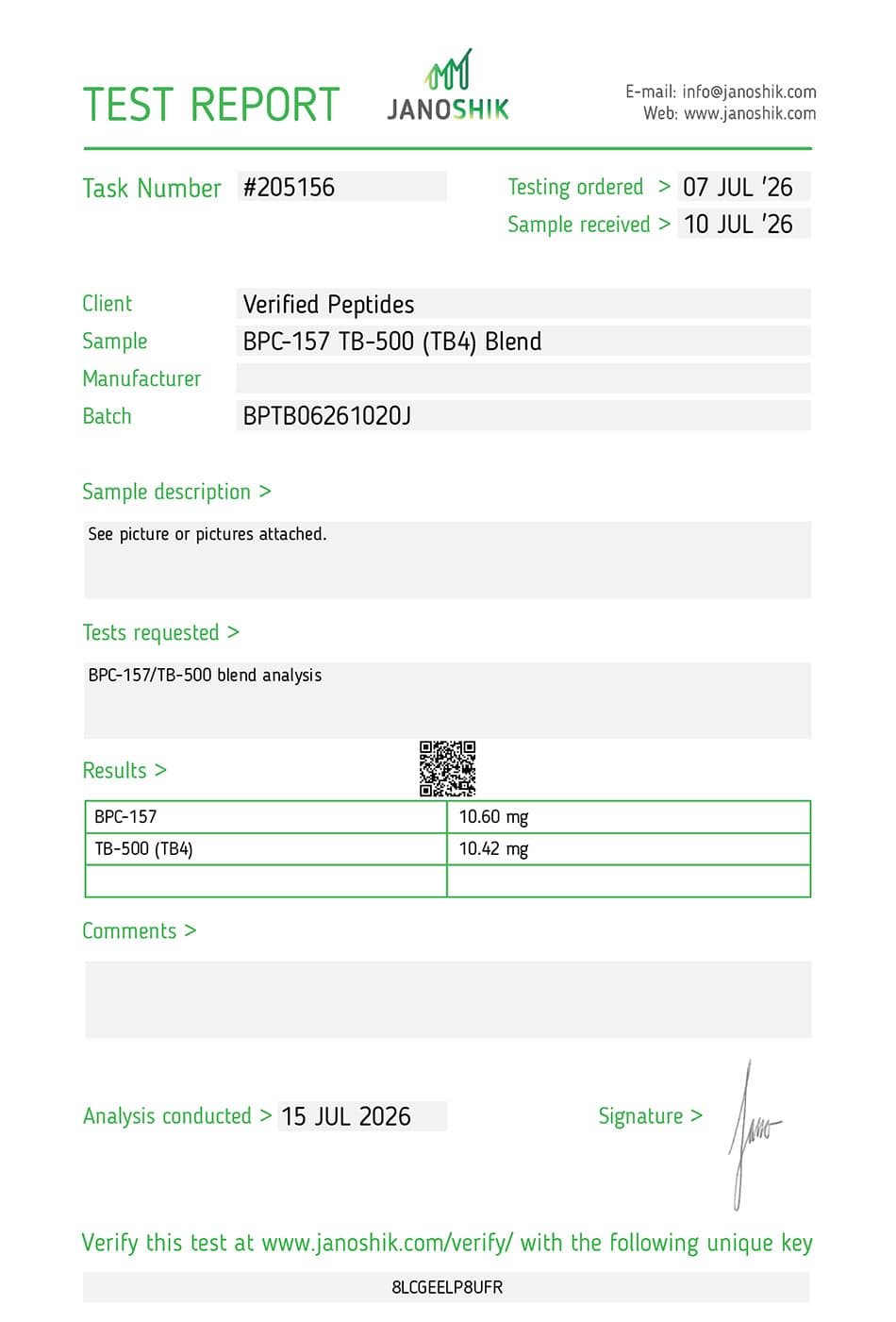 COA for BPC157 TB500
