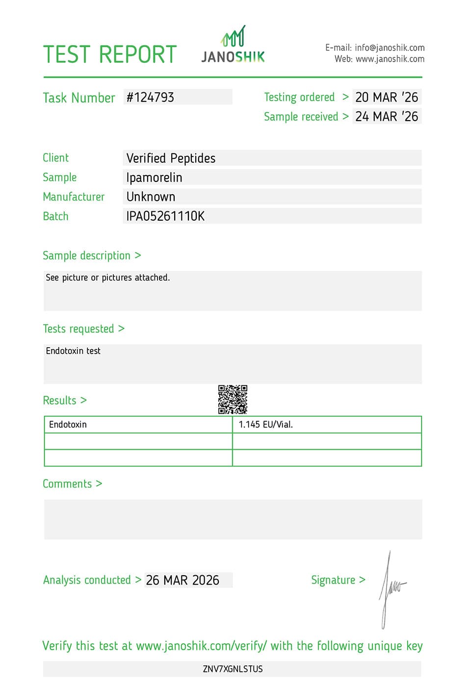 COA for Ipamorelin